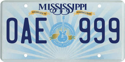 MS license plate OAE999