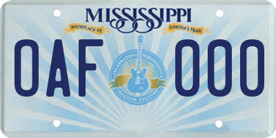 MS license plate OAF000