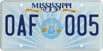 MS license plate OAF005