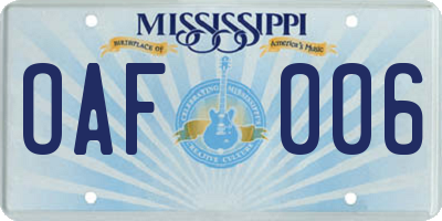 MS license plate OAF006