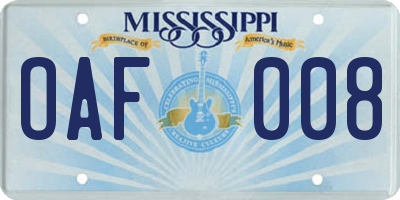 MS license plate OAF008
