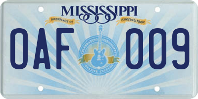 MS license plate OAF009