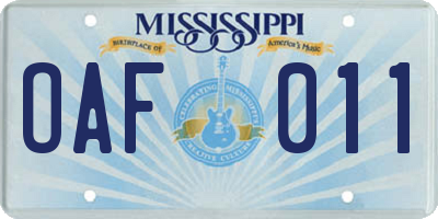 MS license plate OAF011