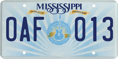 MS license plate OAF013