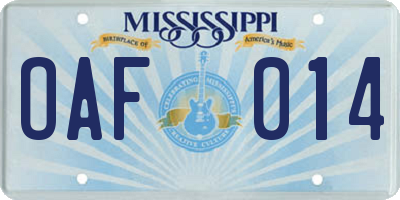 MS license plate OAF014