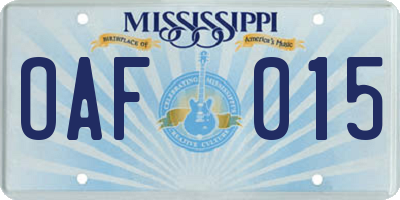MS license plate OAF015