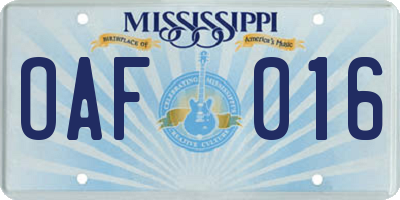 MS license plate OAF016