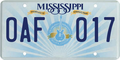 MS license plate OAF017