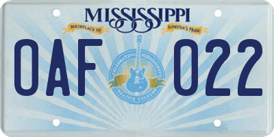 MS license plate OAF022