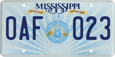MS license plate OAF023