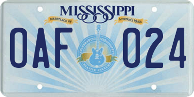 MS license plate OAF024