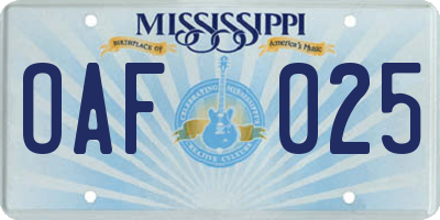 MS license plate OAF025