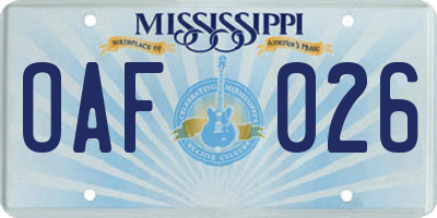 MS license plate OAF026