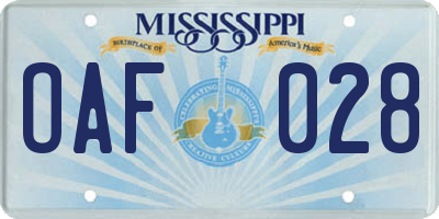 MS license plate OAF028