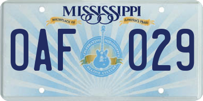 MS license plate OAF029