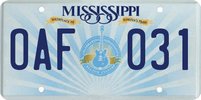 MS license plate OAF031