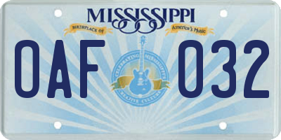 MS license plate OAF032