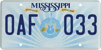 MS license plate OAF033