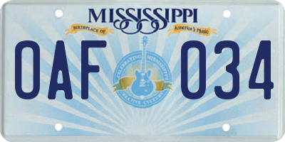 MS license plate OAF034
