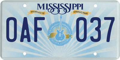MS license plate OAF037