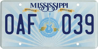 MS license plate OAF039