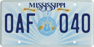 MS license plate OAF040