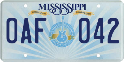 MS license plate OAF042