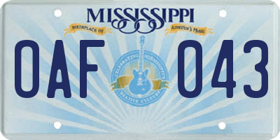 MS license plate OAF043