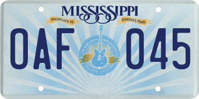 MS license plate OAF045