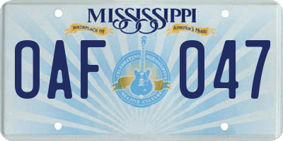 MS license plate OAF047