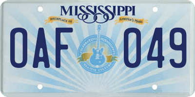 MS license plate OAF049