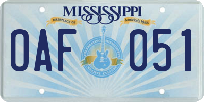 MS license plate OAF051