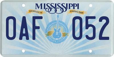 MS license plate OAF052