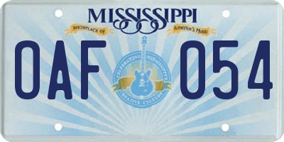 MS license plate OAF054