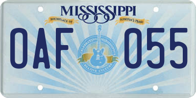 MS license plate OAF055