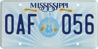 MS license plate OAF056