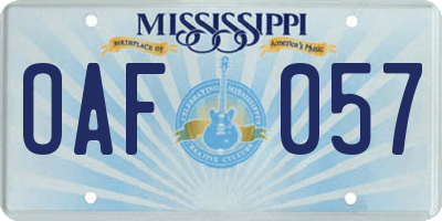 MS license plate OAF057