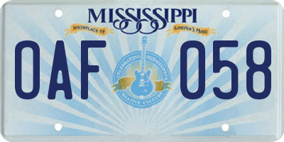 MS license plate OAF058