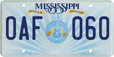 MS license plate OAF060