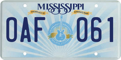 MS license plate OAF061