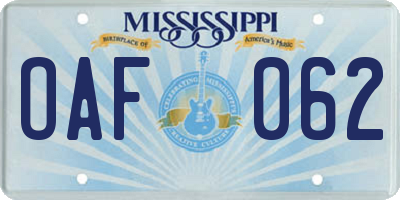 MS license plate OAF062