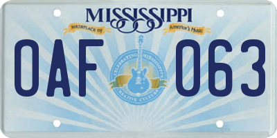 MS license plate OAF063
