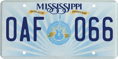MS license plate OAF066