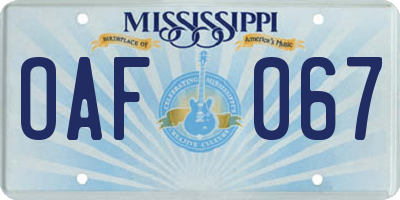 MS license plate OAF067
