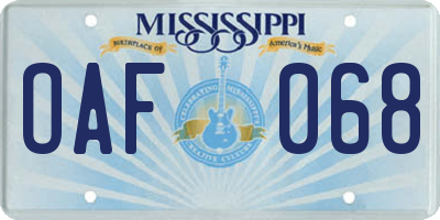 MS license plate OAF068