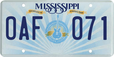MS license plate OAF071