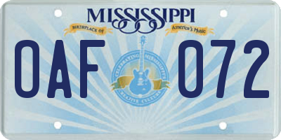 MS license plate OAF072