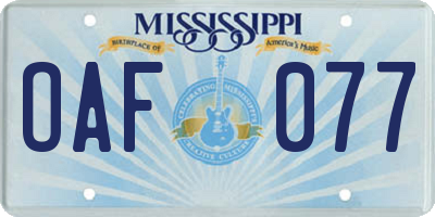 MS license plate OAF077