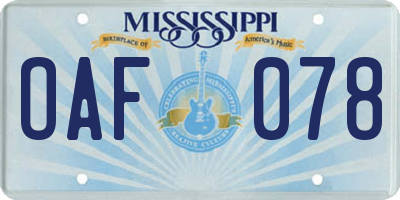 MS license plate OAF078