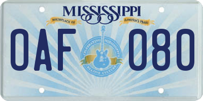 MS license plate OAF080
